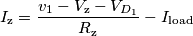I_\text{z} = \frac{v_1-V_\text{z}-V_{D_1}}{R_\text{z}}-I_\text{load}