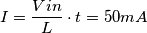 I=\frac{Vin}{L}\cdot t=50mA I=\frac{Vin}{L}\cdot t=50mA