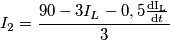 I_{2}=\frac{90-3I_{L}-0,5\frac{\mathrm{dI_{L}} }{\mathrm{d} t}}{3} I_{2}=\frac{90-3I_{L}-0,5\frac{\mathrm{dI_{L}} }{\mathrm{d} t}}{3}