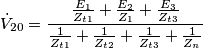 \dot{V}_{20} = {\frac{\frac{E_1}{Z_{t1}}+\frac{E_2}{Z_1}+\frac{E_3}{Z_{t3}}}{\frac{1}{Z_{t1}}+\frac{1}{Z_{t2}}+\frac{1}{Z_{t3}}+\frac{1}{Z_n}}} \dot{V}_{20} = {\frac{\frac{E_1}{Z_{t1}}+\frac{E_2}{Z_1}+\frac{E_3}{Z_{t3}}}{\frac{1}{Z_{t1}}+\frac{1}{Z_{t2}}+\frac{1}{Z_{t3}}+\frac{1}{Z_n}}}
