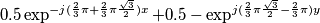 0.5\exp^{-j(\frac{2}{3}\pi+\frac{2}{3}\pi\frac{\sqrt{3}}{2})x}+0.5-\exp^{j(\frac{2}{3}\pi\frac{\sqrt{3}}{2}-\frac{2}{3}\pi)y}