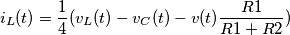 i_L(t)=\frac{1}{4}(v_L(t)-v_C(t)-v(t)\frac{R1}{R1+R2})