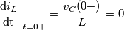 {{\left. \frac{\text{d}{{i}_{L}}}{\text{dt}} \right|}_{t=0+}}=\frac{{{v}_{C}}(0+)}{L}=0 {{\left. \frac{\text{d}{{i}_{L}}}{\text{dt}} \right|}_{t=0+}}=\frac{{{v}_{C}}(0+)}{L}=0