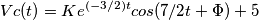 Vc(t)=K e^{(-3/2)t} cos(7/2t+\Phi\))+5