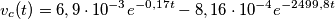 v_c(t)=6,9\cdot 10^{-3}e^{-0,17t}-8,16\cdot 10^{-4}e^{-2499,8t}