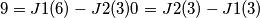 9=J1(6)-J2(3) \\ 0=J2(3)-J1(3) \end{cases} 9=J1(6)-J2(3) \\ 0=J2(3)-J1(3) \end{cases}