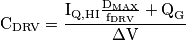 \text C_\text {DRV}&=\frac{\text I_\text {Q,HI} \frac{\text D_\text {MAX}}{\text f_\text {DRV}}+\text Q_\text G}{\Delta\text V}