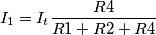 I_1=I_t\frac{R4}{R1+R2+R4} I_1=I_t\frac{R4}{R1+R2+R4}