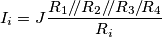I_i=J\frac{R_1/\!/R_2/\!/R_3/\!R_4}{R_i} I_i=J\frac{R_1/\!/R_2/\!/R_3/\!R_4}{R_i}