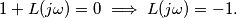 1 + L(j\omega) = 0 \implies L(j\omega) = -1. 1 + L(j\omega) = 0 \implies L(j\omega) = -1.