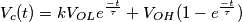 V_c(t)=kV_{OL}e^{\frac{-t}{\tau}}+V_{OH}(1-e^{\frac{-t}{\tau}}) V_c(t)=kV_{OL}e^{\frac{-t}{\tau}}+V_{OH}(1-e^{\frac{-t}{\tau}})