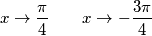 x \rightarrow \frac{\pi}{4} \qquad x\rightarrow- \frac{3 \pi}{4}