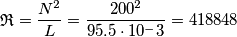 \mathfrak{R} = {N^2 \over L} = { 200^2 \over 95.5 \cdot 10^-3} = 418848