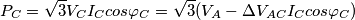 P_C=\sqrt{3}V_CI_Ccos\varphi_{C}=\sqrt{3}(V_A-\Delta{V_{AC}}I_Ccos\varphi_{C})