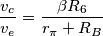 \frac{v_{c}}{v_{e}}=\frac{\beta R_{6}}{r_{\pi }+R_{B}} \frac{v_{c}}{v_{e}}=\frac{\beta R_{6}}{r_{\pi }+R_{B}}