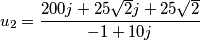 u_2  =\frac{200j + 25\sqrt2j + 25\sqrt2}{- 1 + 10j}