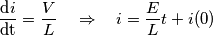 \frac{\text{d}i}{\text{dt}}=\frac{V}{L} \quad\Rightarrow\quad i=\frac{E}{L}t+i(0)