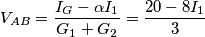 V_{AB}=\frac{I_G-\alpha I_1}{G_1 + G_2}=\frac{20-8I_1}{3}