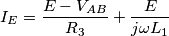 I_{E}=\frac{E-V_{AB}}{R_{3}}+\frac{E}{j\omega L_{1}}