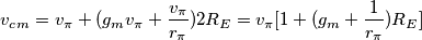 v_c_m = v_\pi + (g_m v_\pi + \frac{v_\pi}{r_\pi}) 2 R_E = v_\pi [1 + (g_m + \frac{1}{r_\pi}) R_E]