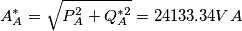 A_{A}^{*}=\sqrt{P_{A}^{2}+Q_{A}^{*2}}=24133.34VA