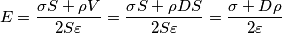 E=\frac{\sigma S+\rho V}{2S\varepsilon }=\frac{\sigma S+\rho DS}{2S\varepsilon }=\frac{\sigma +D\rho }{2\varepsilon }