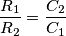 \frac{R_1}{R_2}=\frac{C_2}{C_1} \frac{R_1}{R_2}=\frac{C_2}{C_1}