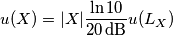 u(X) = |X|\frac{\ln 10}{20\,\text{dB}}u(L_X) u(X) = |X|\frac{\ln 10}{20\,\text{dB}}u(L_X)