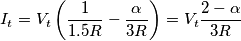 I_t=V_t\left(\frac{1}{1.5R}-\frac{\alpha}{3R}\right)=V_t\frac{2-\alpha}{3R}