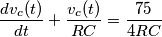 {dv_c(t) \over dt}+{v_c(t) \over RC}={75 \over 4RC}