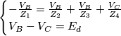 \begin{cases}-\frac{V_B}{Z_1}=\frac{V_B}{Z_2}+\frac{V_B}{Z_3}+\frac{V_C}{Z_4} \\ V_B-V_C=E_d\end{cases}