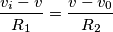 \frac{v_i-v}{R_1}=\frac{v-v_0}{R_2}