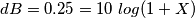 dB = 0.25 = 10 \ log (1+X)
