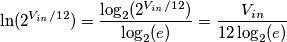 \ln(2^{V_{in}/12}) = \frac{\log_2(2^{V_{in}/12})}{\log_2(e)} = \frac{V_{in}}{12 \log_2(e)}