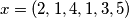 x = (2,1,4,1,3,5)