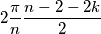 2\frac{\pi}{n}\frac{n-2-2k}{2}
