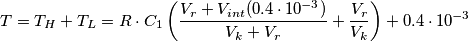 T=T_{H}+T_{L}=R\cdot C_{1} \left (\frac{V_{r}+V_{int}(0.4\cdot 10^{-3})}{V_{k}+V_{r}}+\frac{V_{r}}{V_{k}}  \right )+0.4\cdot 10^{-3}