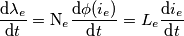 \frac{\text{d}{{\lambda }_{e}}}{\text{d}t}={{\text{N}}_{e}}\frac{\text{d}\phi ({{i}_{e}})}{\text{d}t}={{L}_{e}}\frac{\text{d}{{i}_{e}}}{\text{d}t}