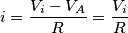 i=\frac{V_{i}-V_{A}}{R}=\frac{V_{i}}{R} i=\frac{V_{i}-V_{A}}{R}=\frac{V_{i}}{R}