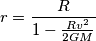 r = \frac{R}{1 - \frac{Rv^2}{2GM}} r = \frac{R}{1 - \frac{Rv^2}{2GM}}