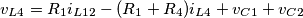 v_{L4}=R_{1}i_{L12}-(R_{1}+R_{4})i_{L4}+v_{C1}+v_{C2}
