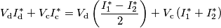 V_{\text{d}}I_{\text{d}}^*+V_{\text{c}}I_{\text{c}}^*=V_{\text{d}}\left ( \frac{I_1^*-I_2^*}{2} \right )+V_{\text{c}}\left ( I_1^*+I_2^* \right )