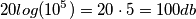 20 log(10^5) = 20\cdot 5= 100 db