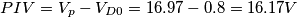 PIV = V_{p} - V_{D0} = 16.97 - 0.8 = 16.17 V