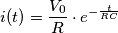 i(t) = \frac{V_0}{R} \cdot e^{-\frac{t}{RC}}