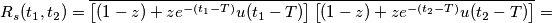 R_s(t_1,t_2)= \overline{\left [(1-z)+ze^{-(t_1-T)}u(t_1-T)  \right ]\left [(1-z)+ze^{-(t_2-T)}u(t_2-T)  \right ]} =