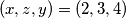 (x,z,y) = (2,3,4)