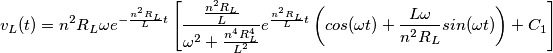 v_{L}(t)=n^{2}R_{L}\omega e^{-\frac{n^{2}R_{L}}{L}t}\left [ \frac{\frac{n^{2}R_{L}}{L}}{\omega ^{2}+\frac{n^{4}R_{L}^{4}}{L^{2}}}e^{\frac{n^{2}R_{L}}{L}t} \left ( cos(\omega t) + \frac{L\omega}{n^{2}R_{L}}sin(\omega t) \right ) + C_{1} \right ]