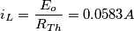 \[i_L=\frac{E_o}{R_{Th}}=0.0583A\]