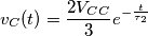 v_C(t)=\frac{2V_{CC}}{3}e^{-\frac{t}{\tau_2}}